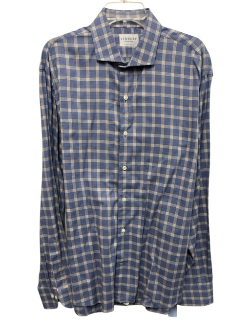 Ledbury Size 18 Blue & White Cotton Plaid Button Up Men's Long Sleeve Shirt Blue & White / 18
