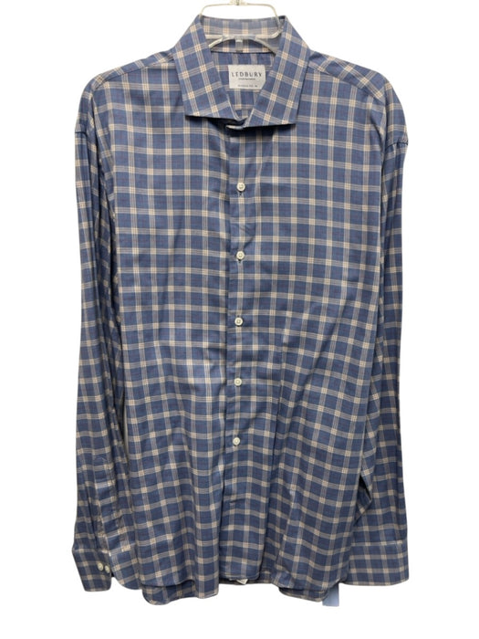 Ledbury Size 18 Blue & White Cotton Plaid Button Up Men's Long Sleeve Shirt Blue & White / 18