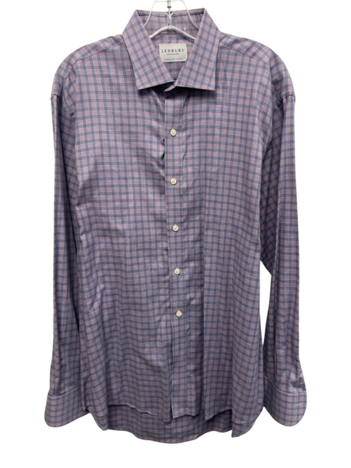 Ledbury Size 17.5 Purple & Blue Print Cotton Plaid Button Up Long Sleeve Shirt Purple & Blue Print / 17.5