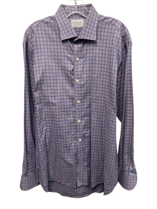 Ledbury Size 17.5 Purple & Blue Print Cotton Plaid Button Up Long Sleeve Shirt Purple & Blue Print / 17.5