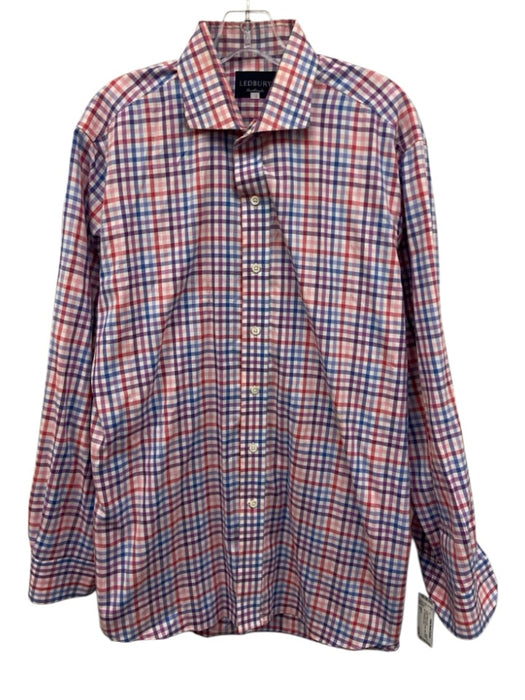 Ledbury Size 17 Purple & Red Print Cotton Plaid Button Up Long Sleeve Shirt Purple & Red Print / 17