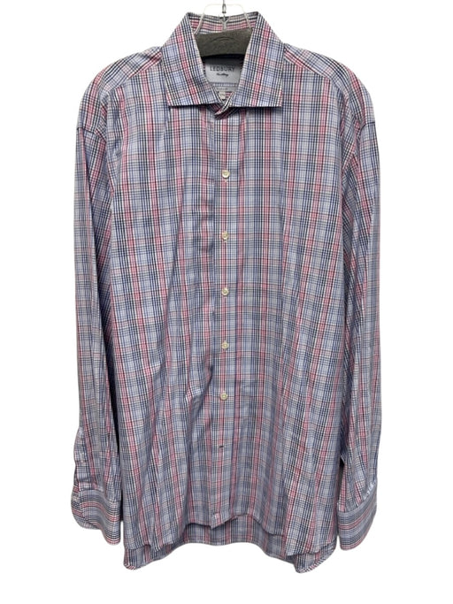 Ledbury Size 17.5 Pink & Blue Cotton Plaid Button Up Men's Long Sleeve Shirt Pink & Blue / 17.5