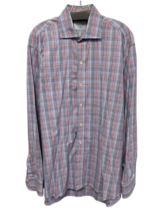 Ledbury Size 17.5 Pink & Blue Cotton Plaid Button Up Men's Long Sleeve Shirt Pink & Blue / 17.5