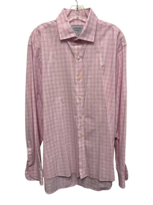 Ledbury Size 18 Pink & White Cotton Plaid Button Up Men's Long Sleeve Shirt Pink & White / 18