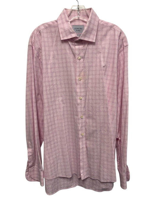 Ledbury Size 18 Pink & White Cotton Plaid Button Up Men's Long Sleeve Shirt Pink & White / 18