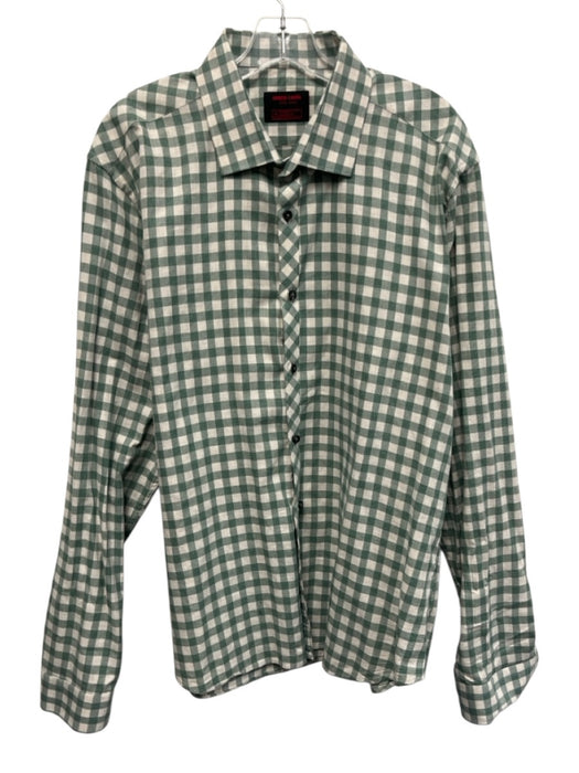 jared lang Size 2XL Green & White Cotton Plaid Button Up Men's Long Sleeve Shirt Green & White / 2XL