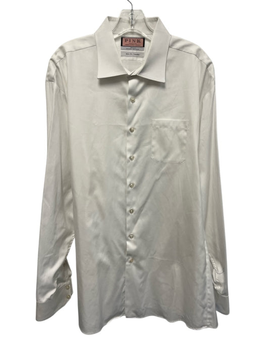 Thomas Pink Size 18.5 White Cotton Blend Solid Button Up Men's Long Sleeve Shirt White / 18.5