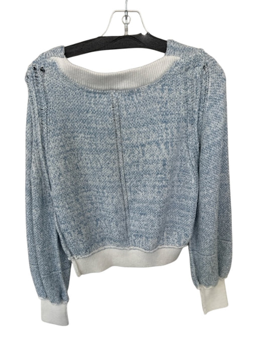 Free People Size XS Blue & White Cotton Blend V Neck Cropped distressed Sweater Blue & White / XS