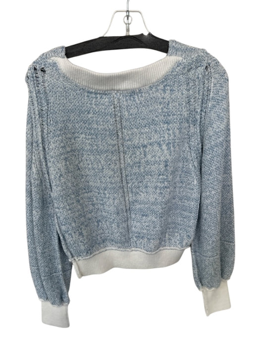 Free People Size XS Blue & White Cotton Blend V Neck Cropped distressed Sweater Blue & White / XS