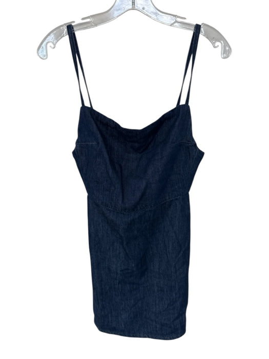 Zara Size XS Navy Cotton Blend Denim Spaghetti Strap Zip Back Mini Dress Navy / XS