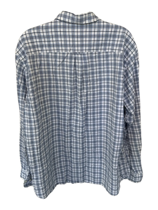 Peter Millar Size XL Navy & White Cotton Plaid chevron detail Button Down Shirt Navy & White / XL