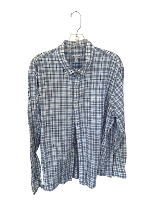 Peter Millar Size XL Navy & White Cotton Plaid chevron detail Button Down Shirt Navy & White / XL