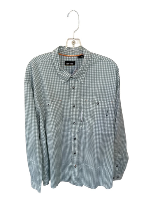 Orvis Size XL Green & White Cotton Blend Gingham Zipper Pocket Athletic Shirt Green & White / XL
