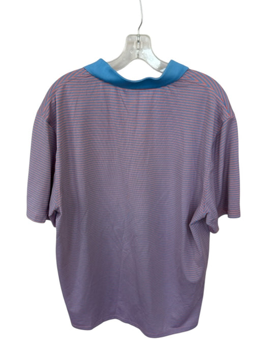 Southern Tide Size XL Orange & Baby Blue Polyester Striped Men's Polo Orange & Baby Blue / XL