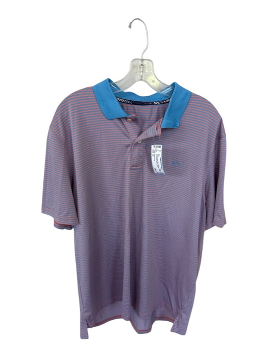 Southern Tide Size XL Orange & Baby Blue Polyester Striped Men's Polo Orange & Baby Blue / XL
