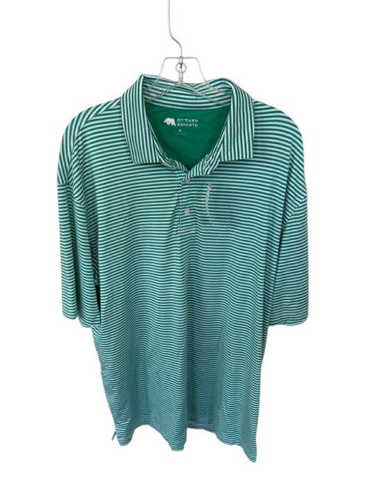 Onward Reserve Size XL Green & White Polyester Blend Striped Athletic Men's Polo Green & White / XL