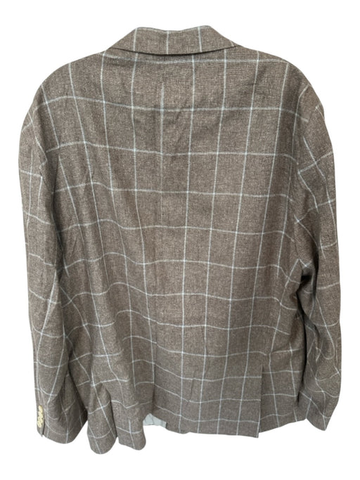 HardWick Taupe & Blue Print Silk Grid 2 Button Sport Coat Men's Blazer Taupe & Blue Print / 46R