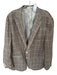 HardWick Taupe & Blue Print Silk Grid 2 Button Sport Coat Men's Blazer Taupe & Blue Print / 46R