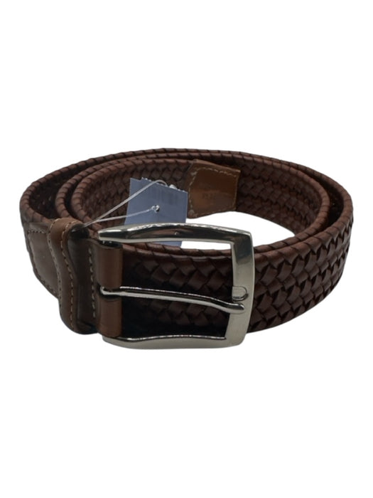 Torino Dark Brown Leather Woven Silver Hardware Men's Belt Dark Brown / 39