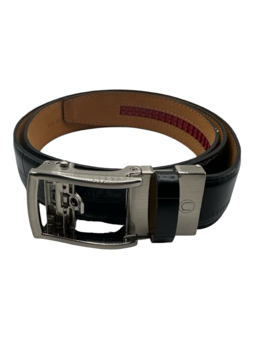 Nexbelt Black Leather Croc Embossed Silver Hardware Push Button Buckle Belt Black / One Size