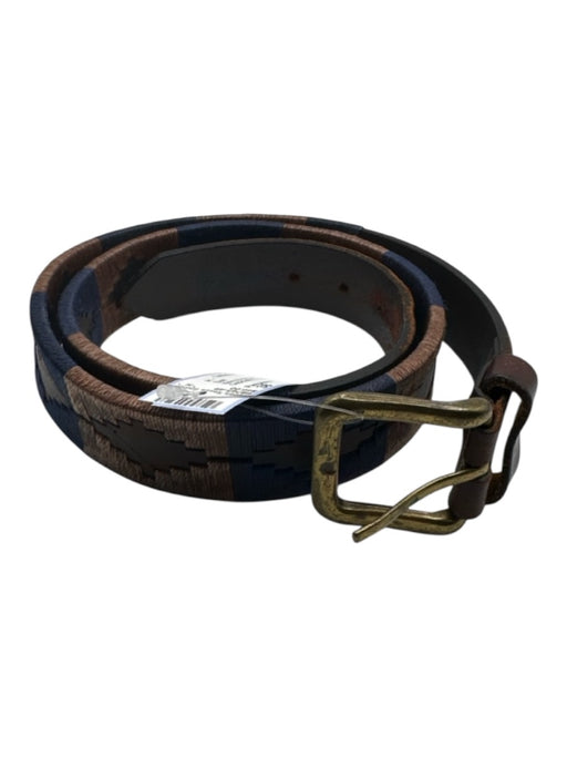 Pampeano Navy & Brown Leather waxed threads Geometric Gold Hardware Men's Belt Navy & Brown / 38