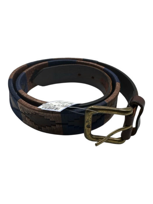 Pampeano Navy & Brown Leather waxed threads Geometric Gold Hardware Men's Belt Navy & Brown / 38