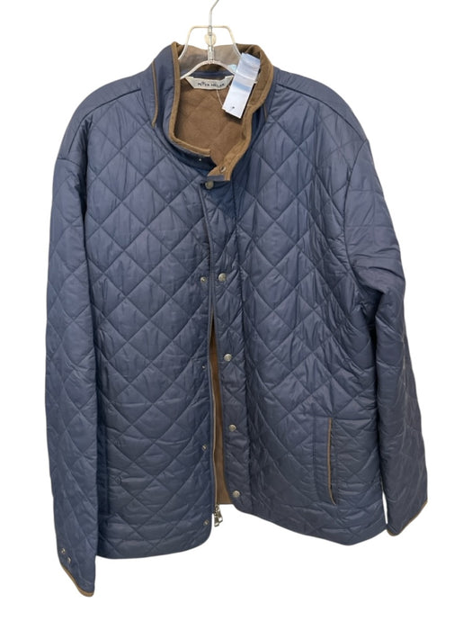 Peter Millar Size XL Navy & Brown Polyester Puffer Zip UP Buttons Men's Jacket Navy & Brown / XL