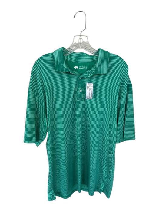 Onward Reserve Size XL White & Green Polyester Blend Striped Athletic Men's Polo White & Green / XL