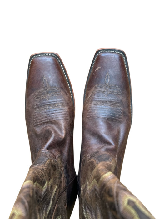 Justin Shoe Size 9.5 Brown Leather Western Stitch Detail Heel Men's Boots Brown / 9.5