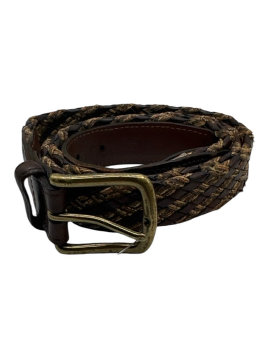 Torino Brown & Tan Leather & Canvas Braided Gold Hardware Men's Belt Brown & Tan