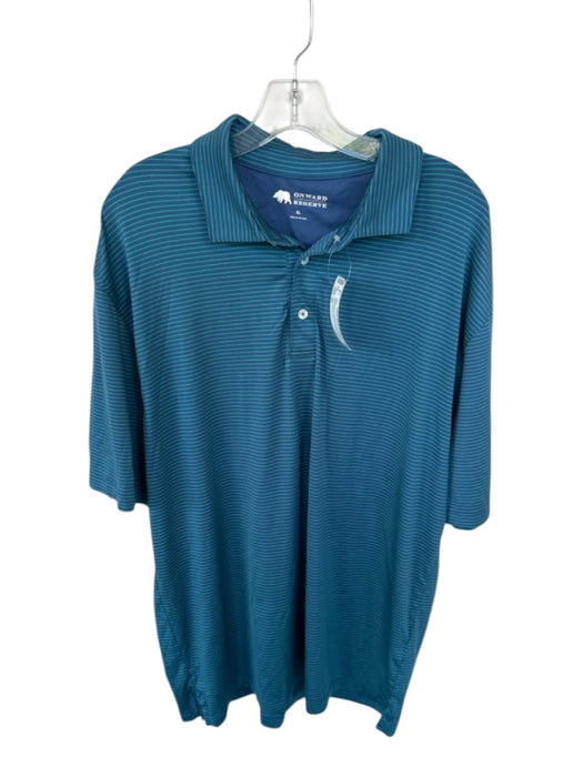 Onward Reserve Size XL Blue & Green Polyester Blend Striped Athletic Men's Polo Blue & Green / XL