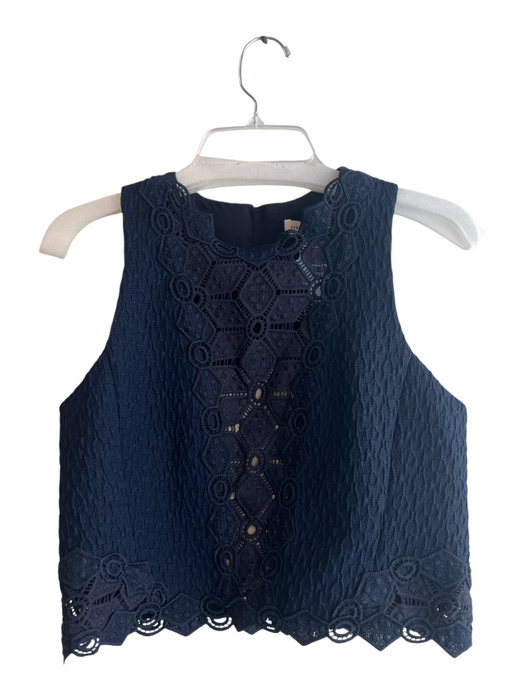 Rebecca Taylor Size 10 Navy Polyester Lace Overlay Sleeveless Back Zip Top Navy / 10