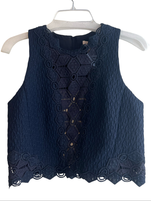 Rebecca Taylor Size 10 Navy Polyester Lace Overlay Sleeveless Back Zip Top Navy / 10