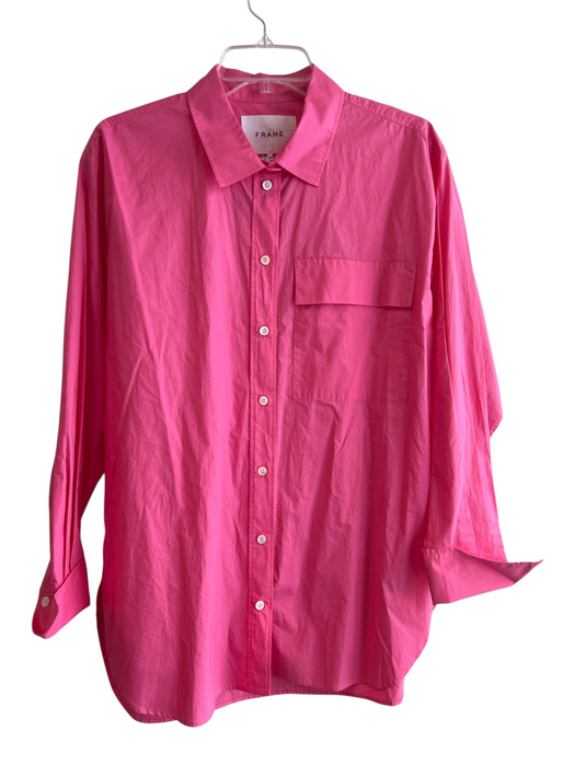 Frame Size M Pink Cotton Collared Button Up Long Sleeve Chest Pocket Top Pink / M