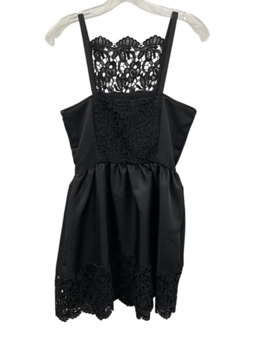 English Factory Size S Black Polyester Lace Detail Sleeveless Knee Length Dress Black / S