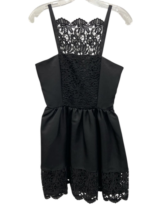 English Factory Size S Black Polyester Lace Detail Sleeveless Knee Length Dress Black / S