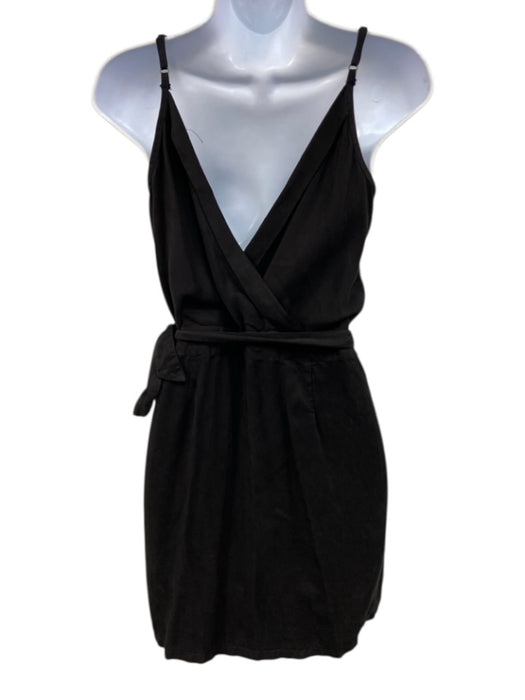YFB Size S Black Tencel V Neck Wrap Mini Adjustable Strap Dress Black / S