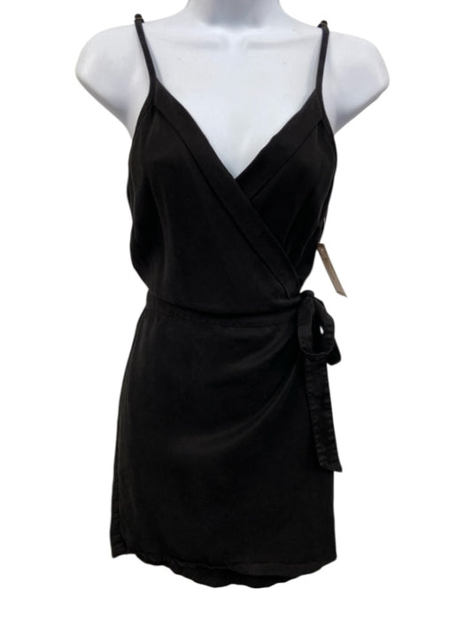 YFB Size S Black Tencel V Neck Wrap Mini Adjustable Strap Dress Black / S