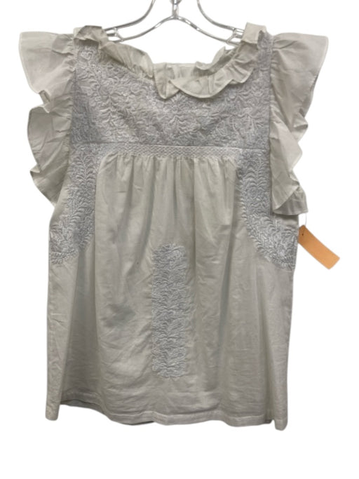 J. Marie Size XS White Rayon & Acetate Blend Sleeveless Ruffles Embroidered Top White / XS