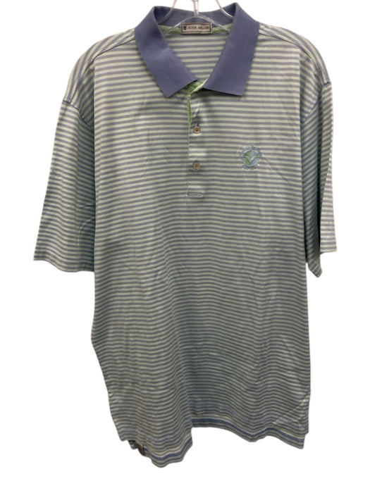 Peter Millar Size L Green & Blue Cotton Striped Polo Men's Short Sleeve Shirt Green & Blue / L