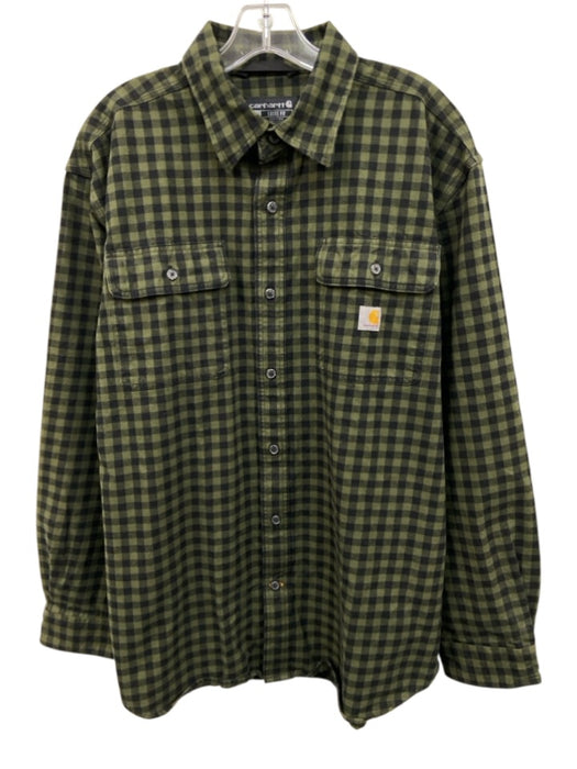 Carhartt Size L Green & Black Cotton Gingham Button Down Men's Long Sleeve Shirt Green & Black / L