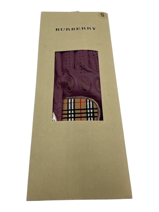 Burberry Purple Leather Elastane Nova Check Detail Velcro Golf Gloves Purple