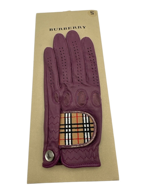Burberry Purple Leather Elastane Nova Check Detail Velcro Golf Gloves Purple