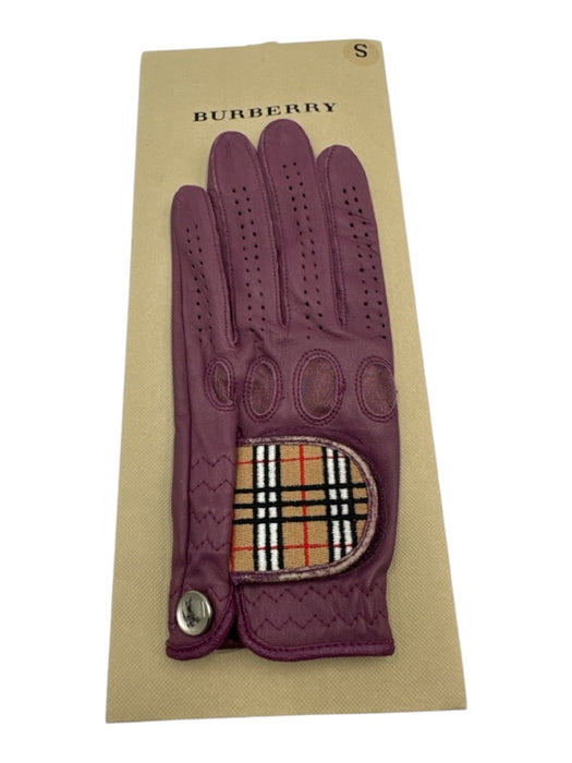 Burberry Purple Leather Elastane Nova Check Detail Velcro Golf Gloves Purple