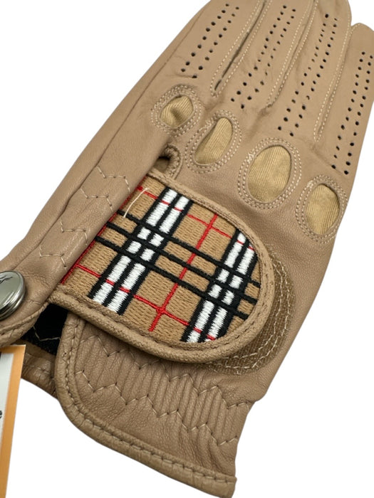 Burberry Beige Leather Elastane Nova Check Detail Velcro Golf Gloves Beige