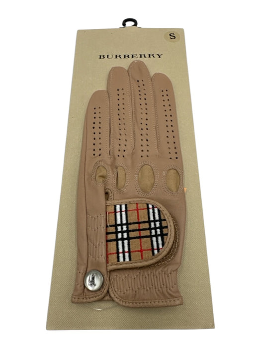 Burberry Beige Leather Elastane Nova Check Detail Velcro Golf Gloves Beige