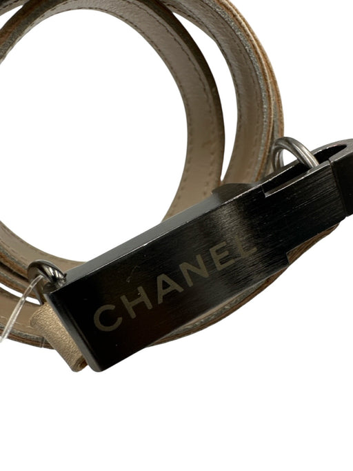 Chanel Beige Leather silver tone hardware Logo Plate Skinny Belts Beige / XXS/XS