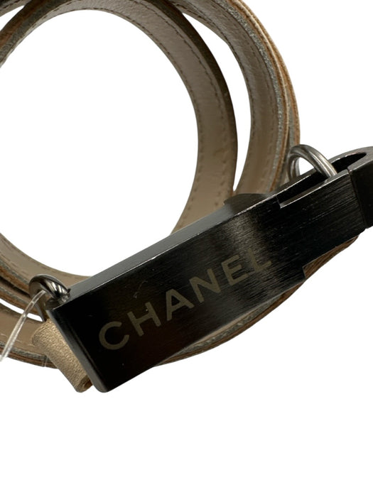 Chanel Beige Leather silver tone hardware Logo Plate Skinny Belts Beige / XXS/XS
