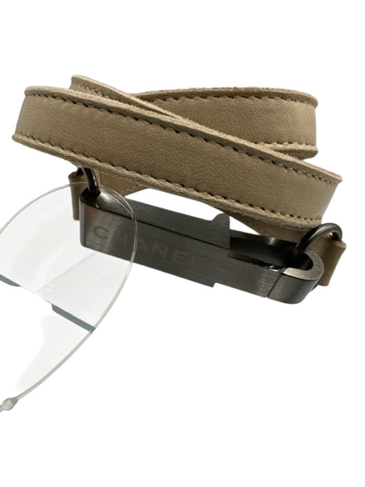 Chanel Beige Leather silver tone hardware Logo Plate Skinny Belts Beige / XXS/XS