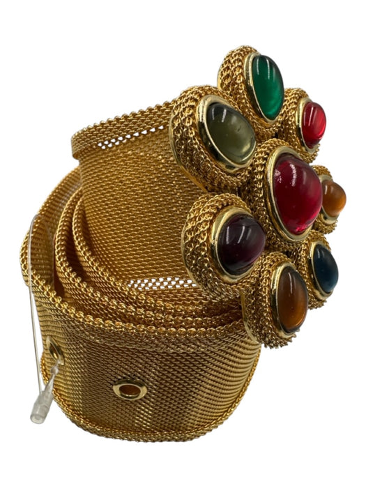 Sarah Coventry Gold & Multi Gold Tone Metal Mesh Flower Buckle Wide Belts Gold & Multi / XS